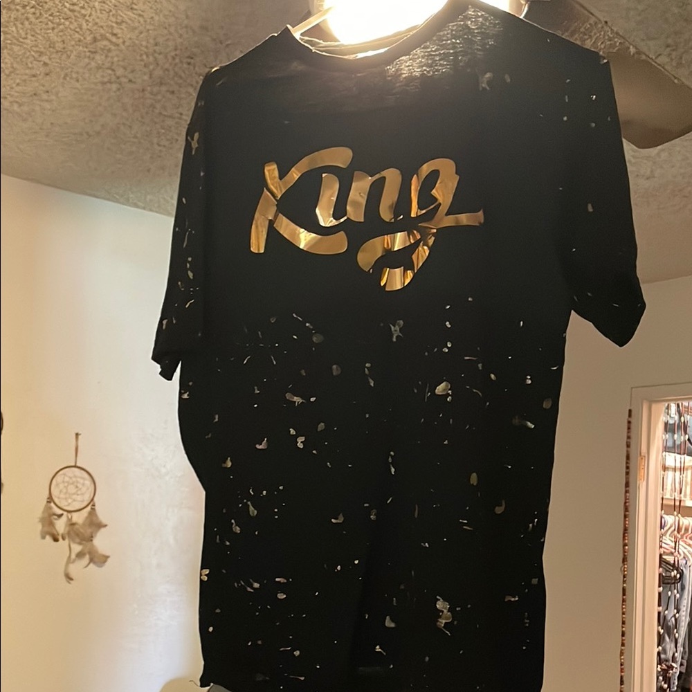 Black T-Shirt with Gold 'King' Print